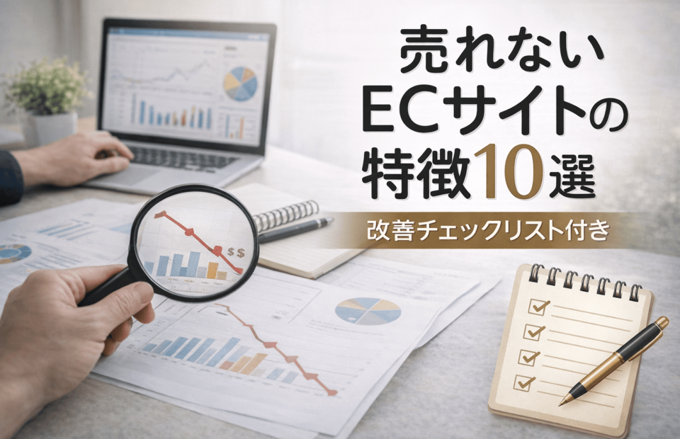 売れないECサイトの原因を分析し改善チェックリストで見直すイメージ